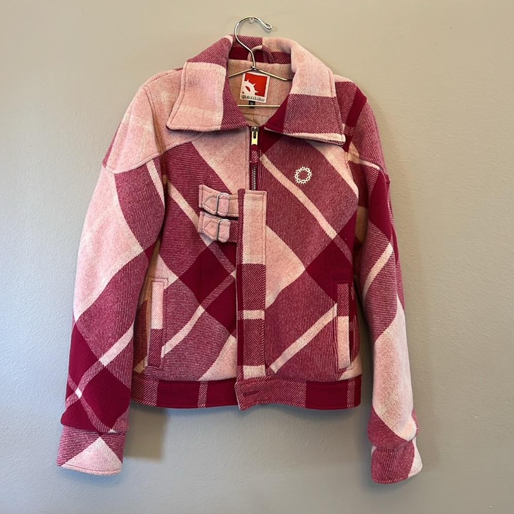 Stylish Women's Wool Jacket - Pink Plaid